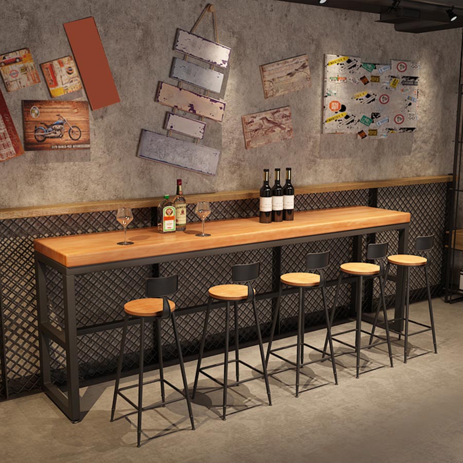 Modern 1/4/6/7 Pieces Bar Table Set Rectangle Wood Counter Table with High Stools for Cafe 6 Pieces: Table, 5 Wood Stools Clearhalo 'Bar Furniture' 'furn' 'furn_home_bar_bar_sets' 'Furniture' 'Home Bars & Bar Sets' 'home_bar_bar_sets' 'Kitchen & Dining Furniture' 5910802