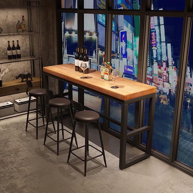 Modern 1/4/6/7 Pieces Bar Table Set Rectangle Wood Counter Table with High Stools for Cafe 4 Pieces: Table, 3 Brown Stools Clearhalo 'Bar Furniture' 'furn' 'furn_home_bar_bar_sets' 'Furniture' 'Home Bars & Bar Sets' 'home_bar_bar_sets' 'Kitchen & Dining Furniture' 5910804
