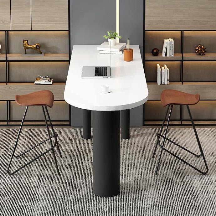 Industrial Wood Bar Table Set 1/3/4 Pcs White Free Form Bar Table with Leather Stools 3 Pieces: Table, 2 Stools Clearhalo 'Bar Furniture' 'furn' 'furn_home_bar_bar_sets' 'Furniture' 'Home Bars & Bar Sets' 'home_bar_bar_sets' 'Kitchen & Dining Furniture' 5910839