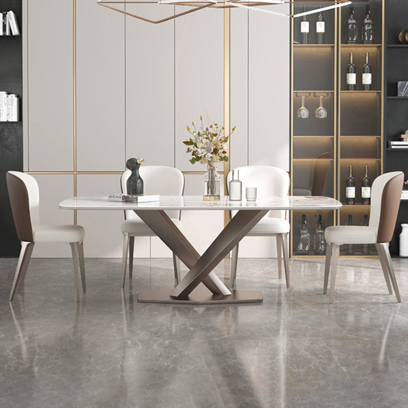 Designer Style 1/4/5/7 Pieces Rectangle Dining Set Sintered Stone Dining Room Table Set 5 Pieces: Table, 4 Chairs Clearhalo 'Dining Room Sets' 'Dining Tables & Seating' 'dining_room_set' 'furn' 'furn_dining_room_set' 'Furniture' 'Kitchen & Dining Furniture' 5911222