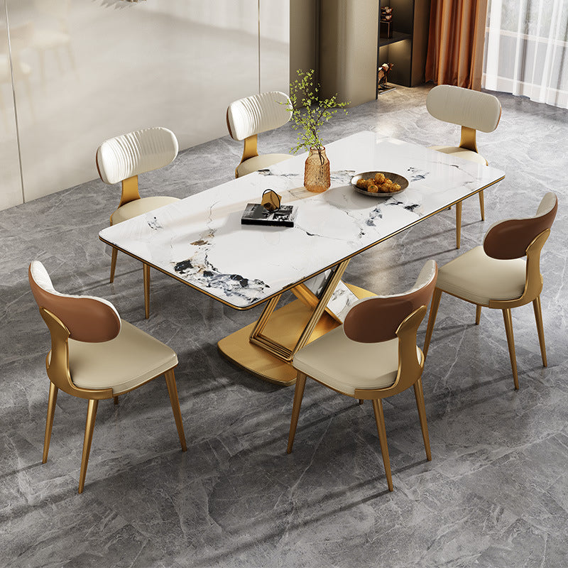 Luxurious Rectangle Dining Set 1/4/6/7 Pieces Sintered Stone Top Dinette Table Set 7 Pieces: Table, 6 Chairs Clearhalo 'Dining Room Sets' 'Dining Tables & Seating' 'dining_room_set' 'furn' 'furn_dining_room_set' 'Furniture' 'Kitchen & Dining Furniture' 5911304