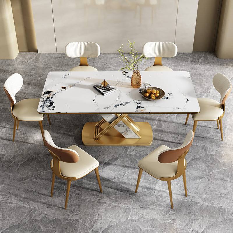 Luxurious Rectangle Dining Set 1/4/6/7 Pieces Sintered Stone Top Dinette Table Set Clearhalo 'Dining Room Sets' 'Dining Tables & Seating' 'dining_room_set' 'furn' 'furn_dining_room_set' 'Furniture' 'Kitchen & Dining Furniture' 5911305