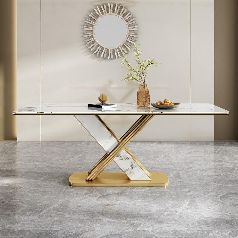 Luxurious Rectangle Dining Set 1/4/6/7 Pieces Sintered Stone Top Dinette Table Set Clearhalo 'Dining Room Sets' 'Dining Tables & Seating' 'dining_room_set' 'furn' 'furn_dining_room_set' 'Furniture' 'Kitchen & Dining Furniture' 5911306