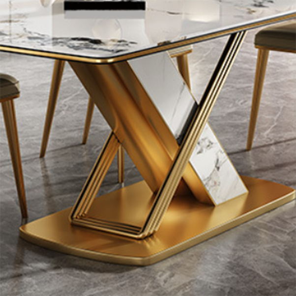 Luxurious Rectangle Dining Set 1/4/6/7 Pieces Sintered Stone Top Dinette Table Set Clearhalo 'Dining Room Sets' 'Dining Tables & Seating' 'dining_room_set' 'furn' 'furn_dining_room_set' 'Furniture' 'Kitchen & Dining Furniture' 5911310