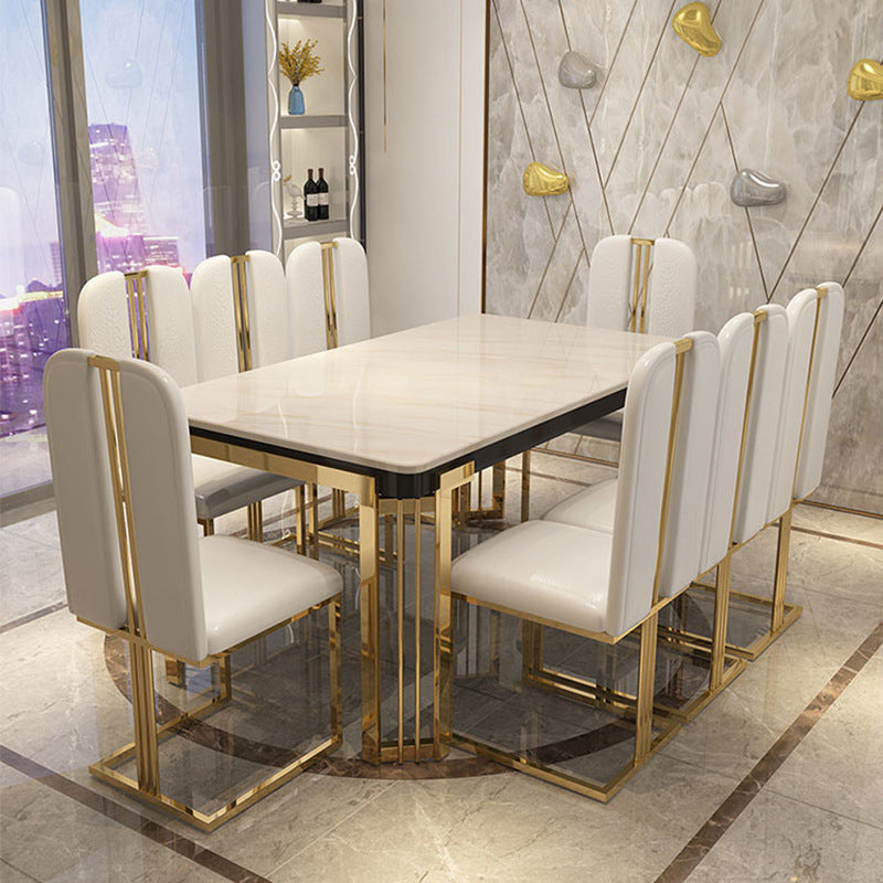 Contemporary Sintered Stone Rectangle Table Set 1/2/5/7/9 Pieces Dining Set for Home 9 Pieces: Table, 8 White Chairs Clearhalo 'Dining Room Sets' 'Dining Tables & Seating' 'dining_room_set' 'furn' 'furn_dining_room_set' 'Furniture' 'Kitchen & Dining Furniture' 5911331