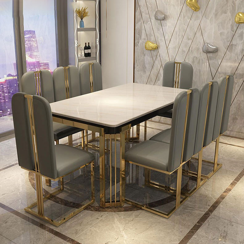 Contemporary Sintered Stone Rectangle Table Set 1/2/5/7/9 Pieces Dining Set for Home 9 Pieces: 1 Table, 8 Gray Chairs Clearhalo 'Dining Room Sets' 'Dining Tables & Seating' 'dining_room_set' 'furn' 'furn_dining_room_set' 'Furniture' 'Kitchen & Dining Furniture' 5911333