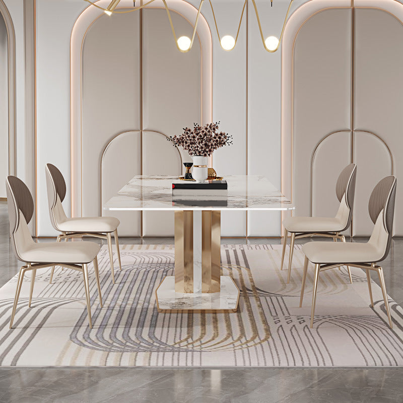 Luxurious 1/2/3/4/5/6/7 Pieces Rectangle Dining Set Sintered Stone Top Dinette Table Set 5 Pieces: Table, 4 Chairs Clearhalo 'Dining Room Sets' 'Dining Tables & Seating' 'dining_room_set' 'furn' 'furn_dining_room_set' 'Furniture' 'Kitchen & Dining Furniture' 5911365