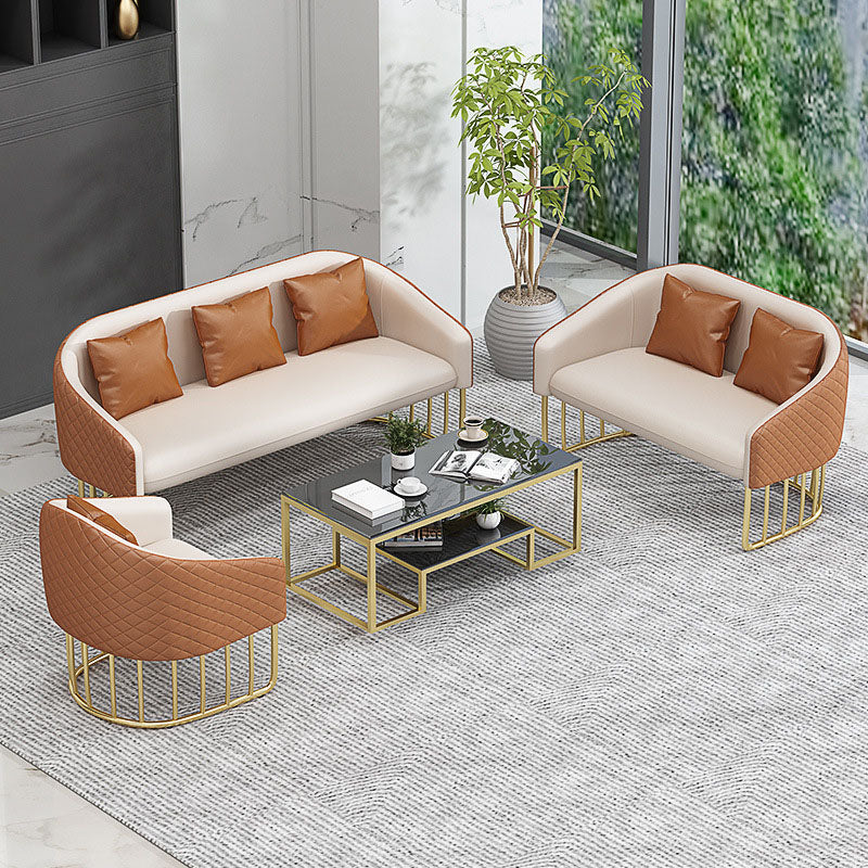 Schuine arm bank faux leer 25,59 "brede bank met gouden frame