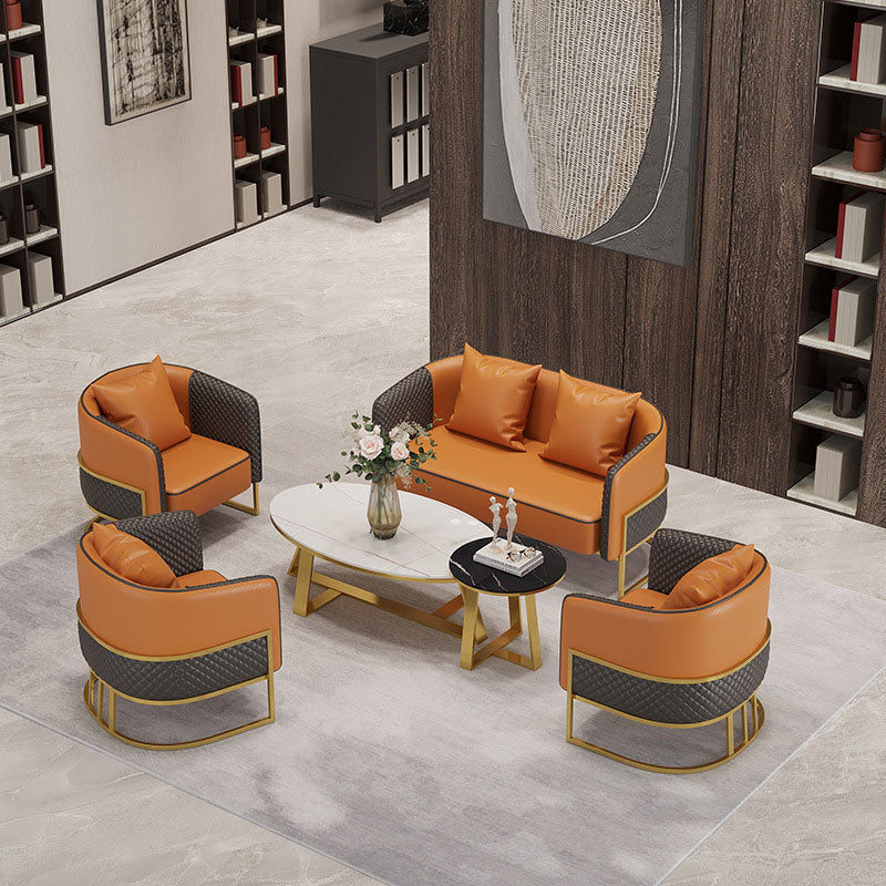 Genuine Leather Sofa Contemporary Tuxedo Arm Sofa with Tight Back