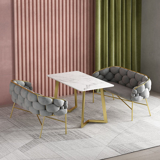 Sofá de brazo inclinado con la parte posterior de galletas 23.62 "con marco de oro con marco de oro