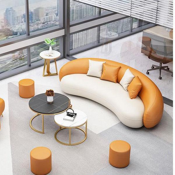 Faux Leather Curved Sofa 29.55"H Sloped Arm Sofa with Tight Back