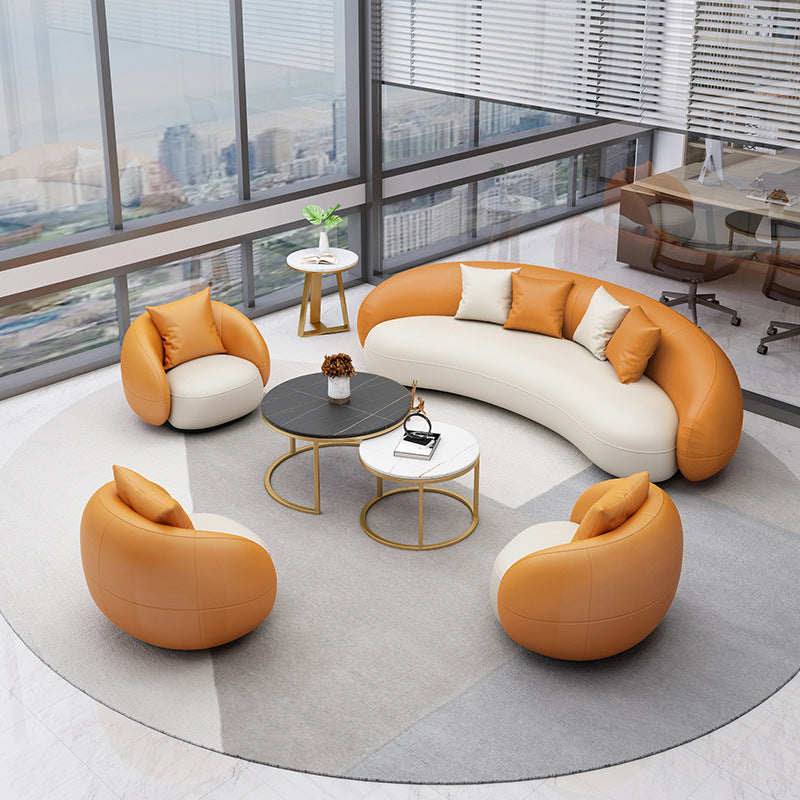 Faux Leather Curved Sofa 29.55"H Sloped Arm Sofa with Tight Back