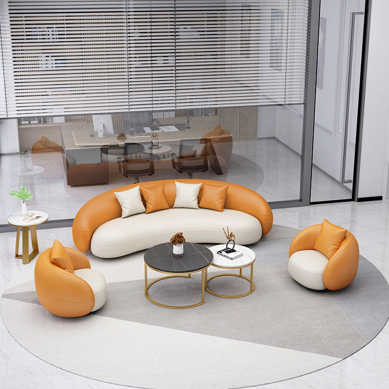 Faux Leather Curved Sofa 29.55"H Sloped Arm Sofa with Tight Back