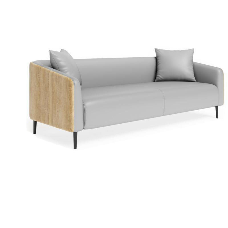 モダニズムフェイクレザーソファタキシードアームソファと木目アクセント