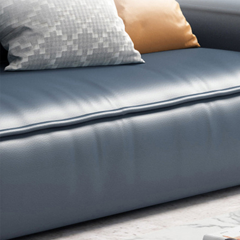 Contemporary Stationary Faux Leather Living Room Recessed Arm Sofa Chaise