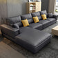 Contemporary Faux Leather Living Room Recessed Arm Pillows Sofa Chaise