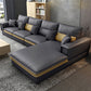 Contemporary Faux Leather Living Room Recessed Arm Pillows Sofa Chaise