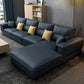 Contemporary Faux Leather Living Room Recessed Arm Pillows Sofa Chaise