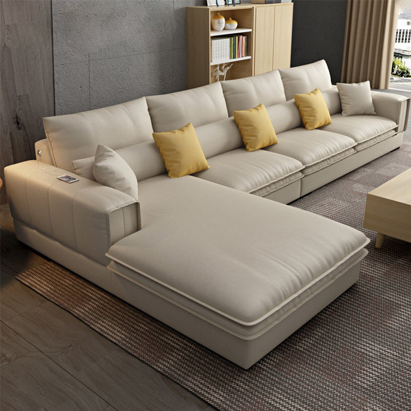 Contemporary Faux Leather Living Room Recessed Arm Pillows Sofa Chaise