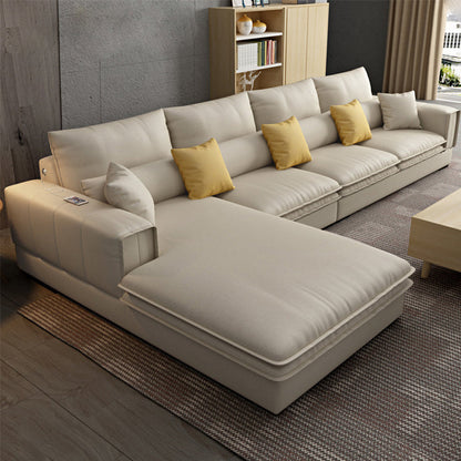 Contemporary Faux Leather Living Room Recessed Arm Pillows Sofa Chaise