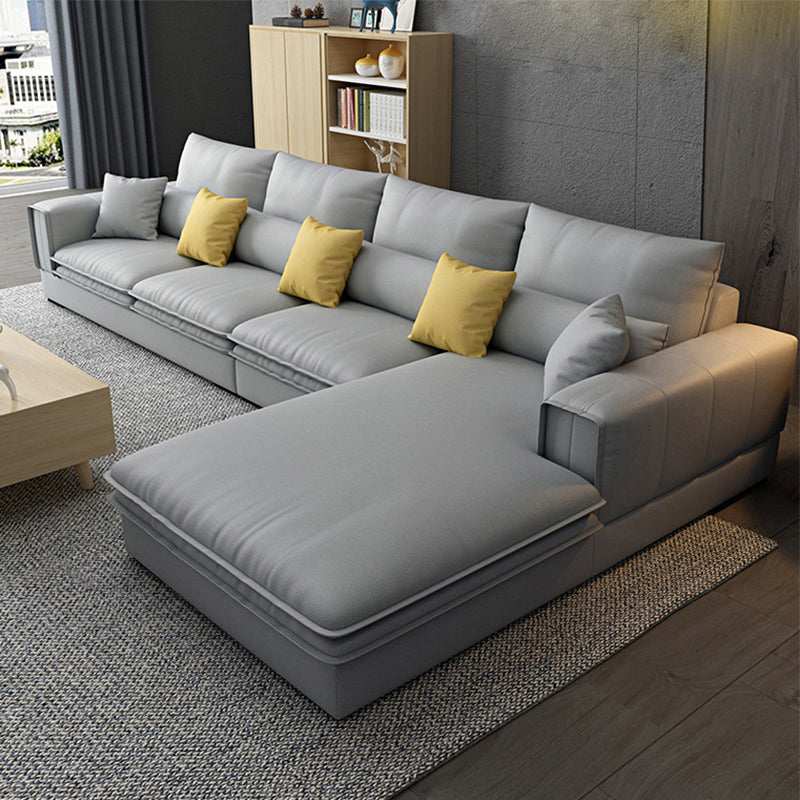 Contemporary Faux Leather Living Room Recessed Arm Pillows Sofa Chaise