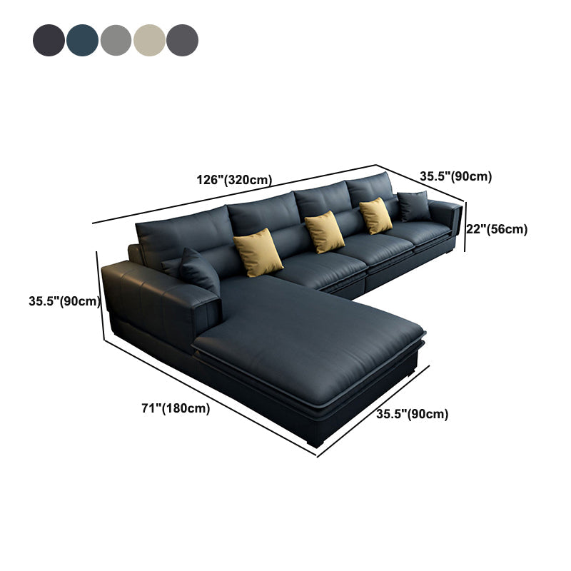 Contemporary Faux Leather Living Room Recessed Arm Pillows Sofa Chaise