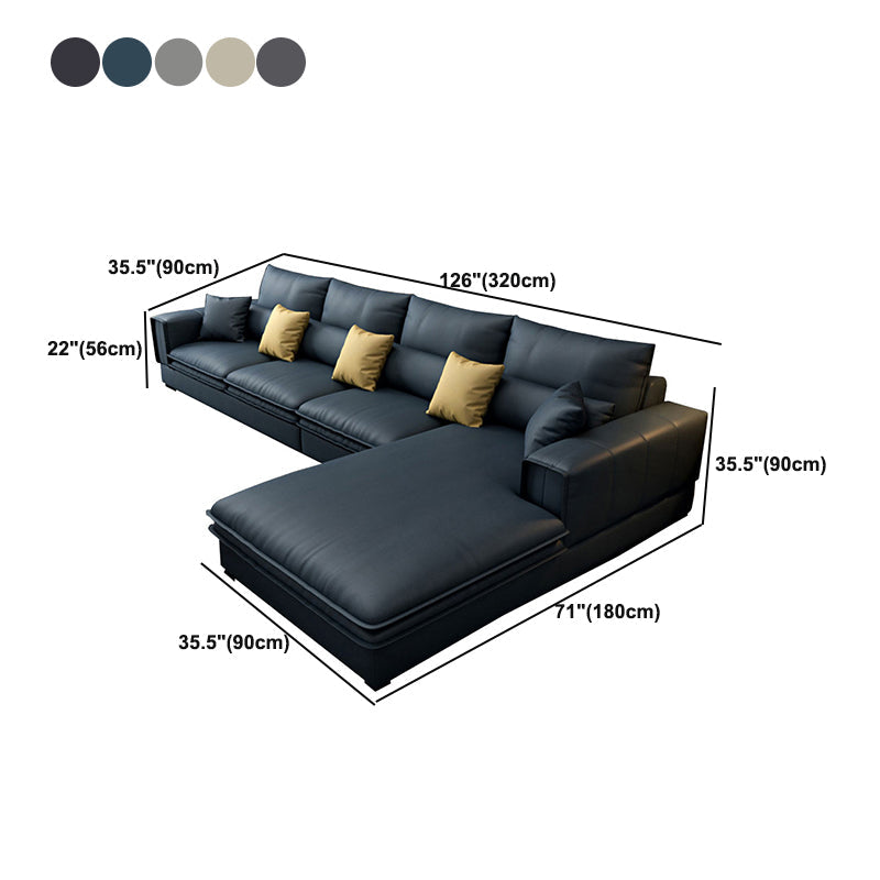 Contemporary Faux Leather Living Room Recessed Arm Pillows Sofa Chaise