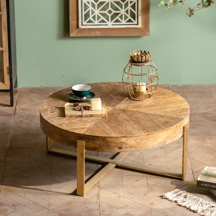Mesa de centro de madera envejecida de madera clara del país francés para la sala de estar
