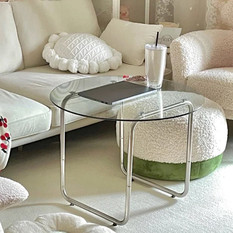 Modern Round Cocktail Table with Glass Top and Steel Sled Base Clear Clearhalo 'Coffee & Accent Tables' 'Coffee Tables' 'coffee_tables' 'furn' 'furn_coffee_tables' 'Furniture' 'Living Room Furniture' 5912219