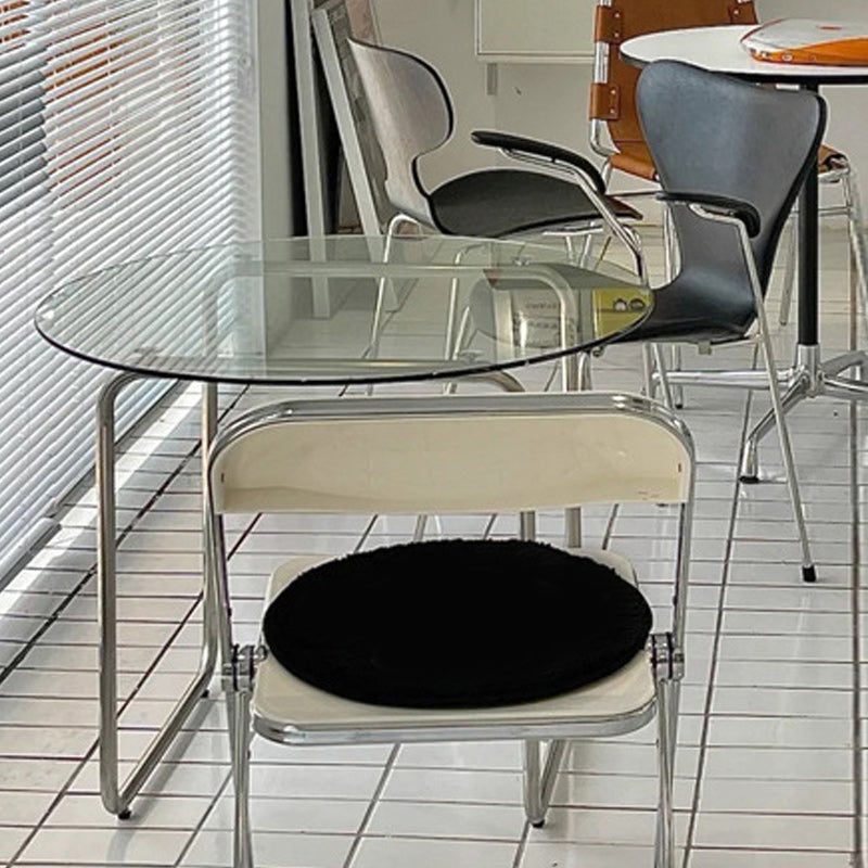 Modern Round Cocktail Table with Glass Top and Steel Sled Base Clearhalo 'Coffee & Accent Tables' 'Coffee Tables' 'coffee_tables' 'furn' 'furn_coffee_tables' 'Furniture' 'Living Room Furniture' 5912221
