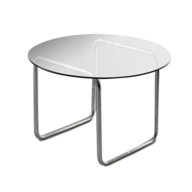 Modern Round Cocktail Table with Glass Top and Steel Sled Base Clearhalo 'Coffee & Accent Tables' 'Coffee Tables' 'coffee_tables' 'furn' 'furn_coffee_tables' 'Furniture' 'Living Room Furniture' 5912223