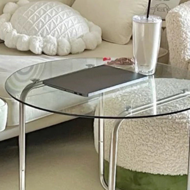 Modern Round Cocktail Table with Glass Top and Steel Sled Base Clearhalo 'Coffee & Accent Tables' 'Coffee Tables' 'coffee_tables' 'furn' 'furn_coffee_tables' 'Furniture' 'Living Room Furniture' 5912225