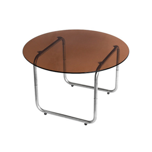 Modern Round Cocktail Table with Glass Top and Steel Sled Base Brown Clearhalo 'Coffee & Accent Tables' 'Coffee Tables' 'coffee_tables' 'furn' 'furn_coffee_tables' 'Furniture' 'Living Room Furniture' 5912230