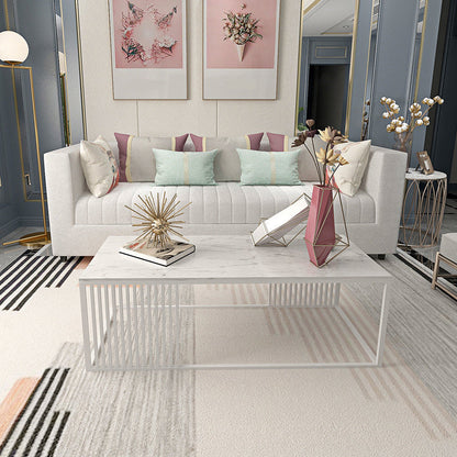 Tavolino rettangolo in stile glam con top in marmo e base di cornice di ferro