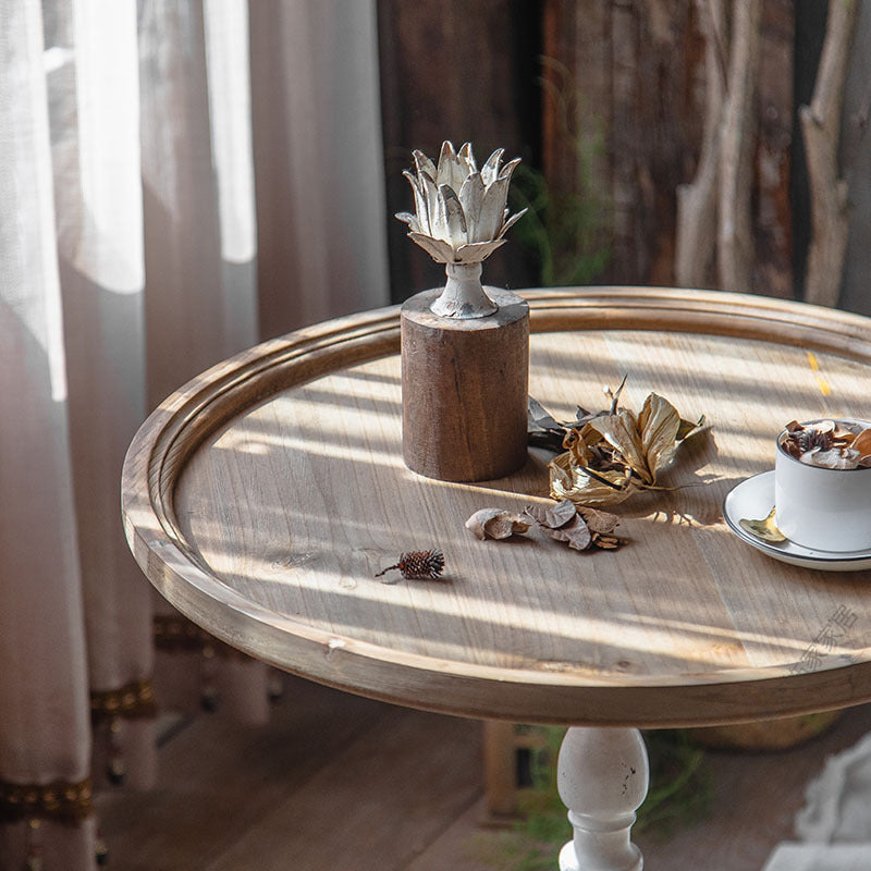 French Country Distressed Pedestal Cocktail Table Wooden Coffee Table for Home