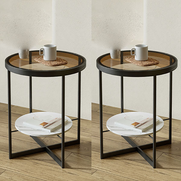 21.65 "背の高い鉄の十字形の脚エンドテーブルラウンドガラス上部テーブル