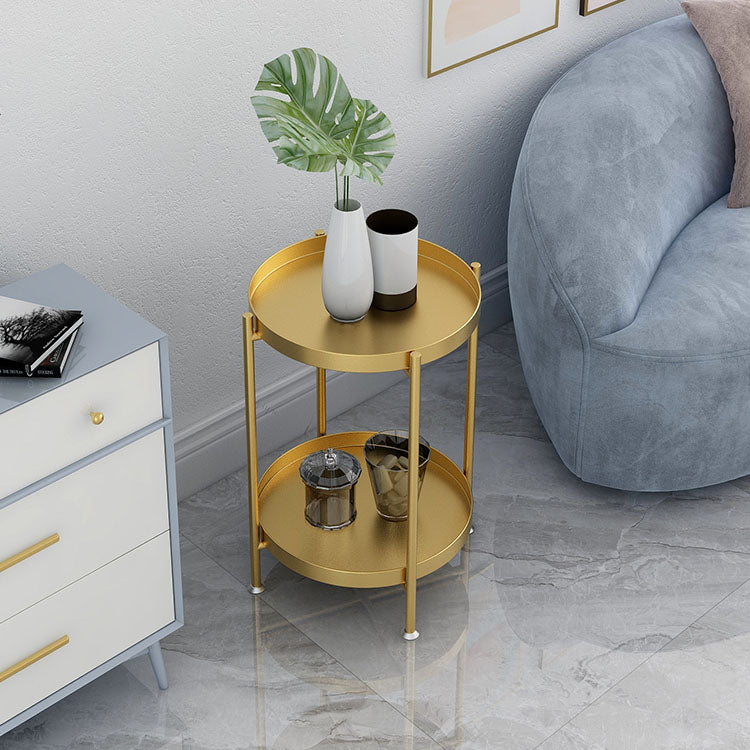 Black / Gold Round Tray Top Side Table Metal 4 Legs End Table with Shelf