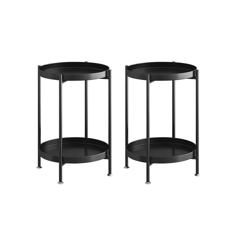 Black / Gold Round Tray Top Side Table Metal 4 Legs End Table with Shelf