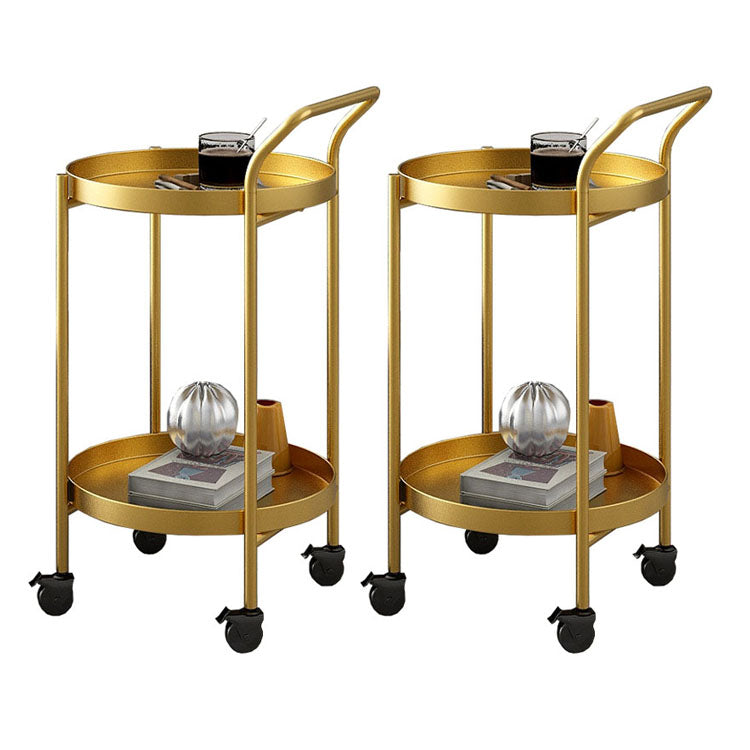 Black / Gold Round Tray Top Side Table Metal 4 Legs End Table with Shelf