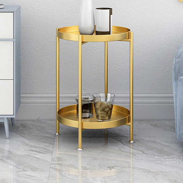 Black / Gold Round Tray Top Side Table Metal 4 Legs End Table with Shelf