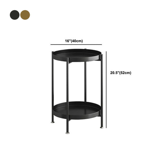 Black / Gold Round Tray Top Side Table Metal 4 Legs End Table with Shelf