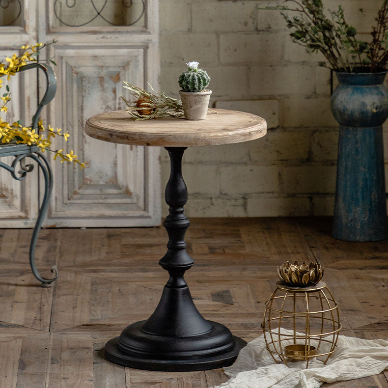 Wood Round Top Side Table Iron Pedestal End Table - Distressed Surface Treatment Black 1 Clearhalo 'Coffee & Accent Tables' 'End & Side Tables' 'end_side_tables' 'furn' 'furn_end_side_tables' 'Furniture' 'Living Room Furniture' 5912408