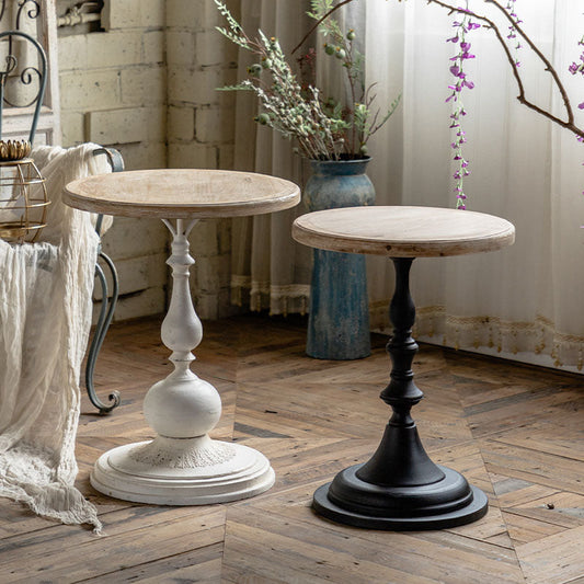 Wood Round Top Side Table Iron Pedestal End Table - Distressed Surface Treatment Clearhalo 'Coffee & Accent Tables' 'End & Side Tables' 'end_side_tables' 'furn' 'furn_end_side_tables' 'Furniture' 'Living Room Furniture' 5912410