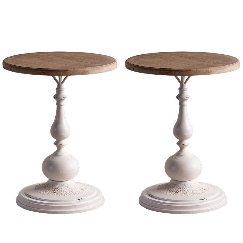 Wood Round Top Side Table Iron Pedestal End Table - Distressed Surface Treatment White 2 Clearhalo 'Coffee & Accent Tables' 'End & Side Tables' 'end_side_tables' 'furn' 'furn_end_side_tables' 'Furniture' 'Living Room Furniture' 5912412