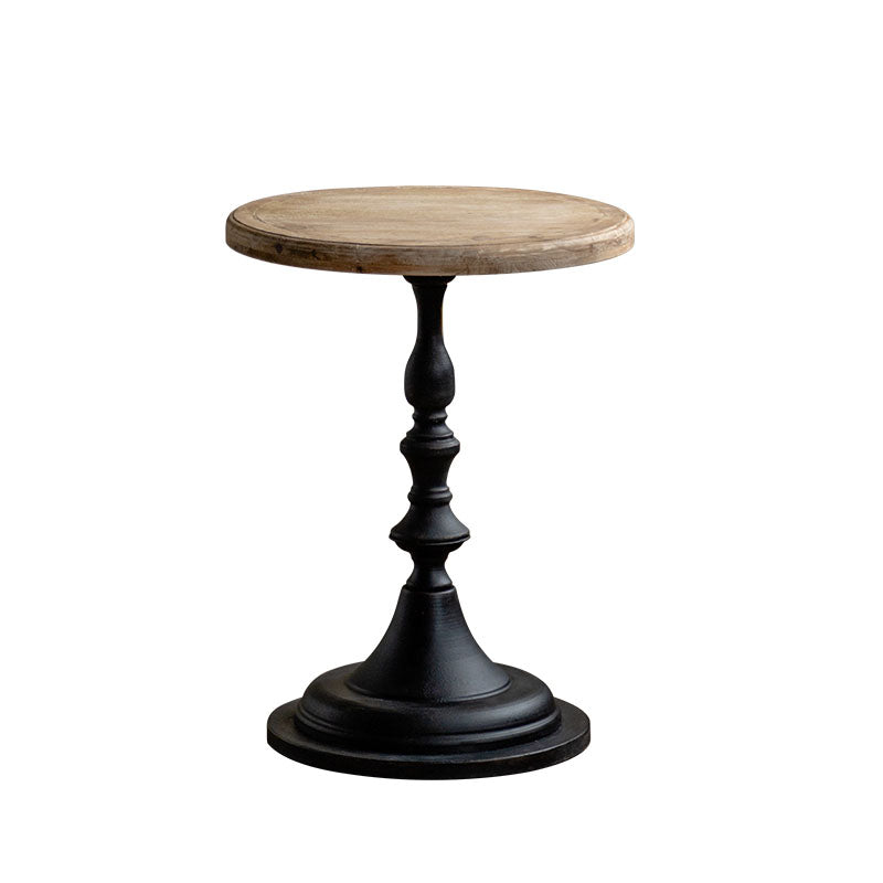 Wood Round Top Side Table Iron Pedestal End Table - Distressed Surface Treatment Clearhalo 'Coffee & Accent Tables' 'End & Side Tables' 'end_side_tables' 'furn' 'furn_end_side_tables' 'Furniture' 'Living Room Furniture' 5912415