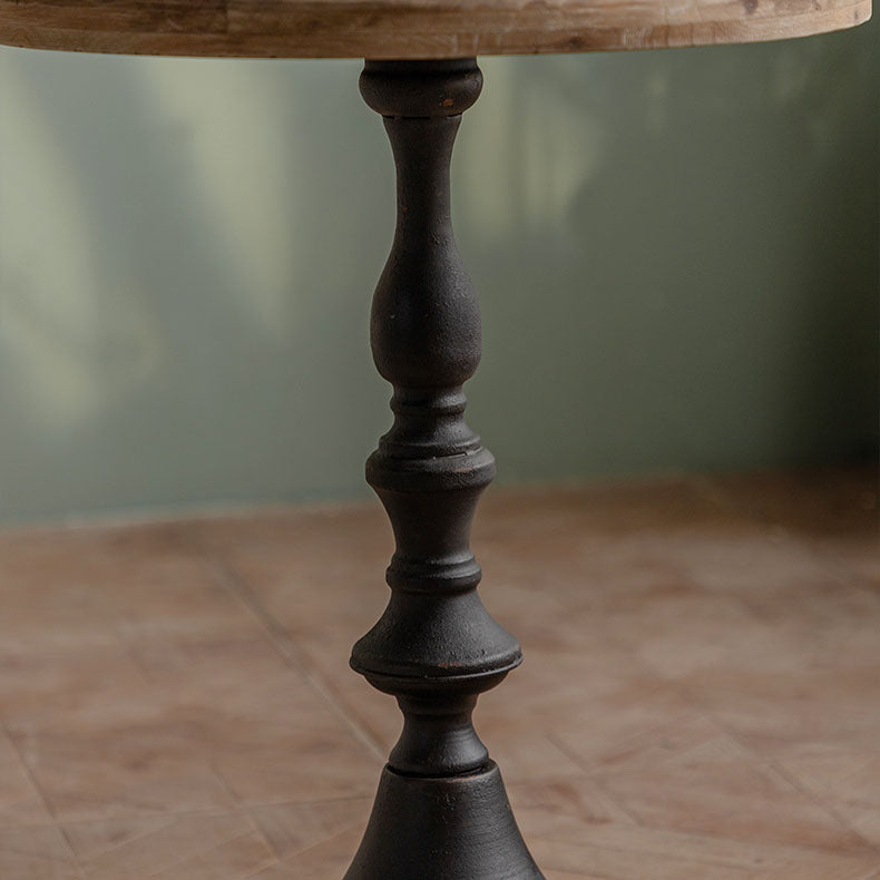Wood Round Top Side Table Iron Pedestal End Table - Distressed Surface Treatment Clearhalo 'Coffee & Accent Tables' 'End & Side Tables' 'end_side_tables' 'furn' 'furn_end_side_tables' 'Furniture' 'Living Room Furniture' 5912417