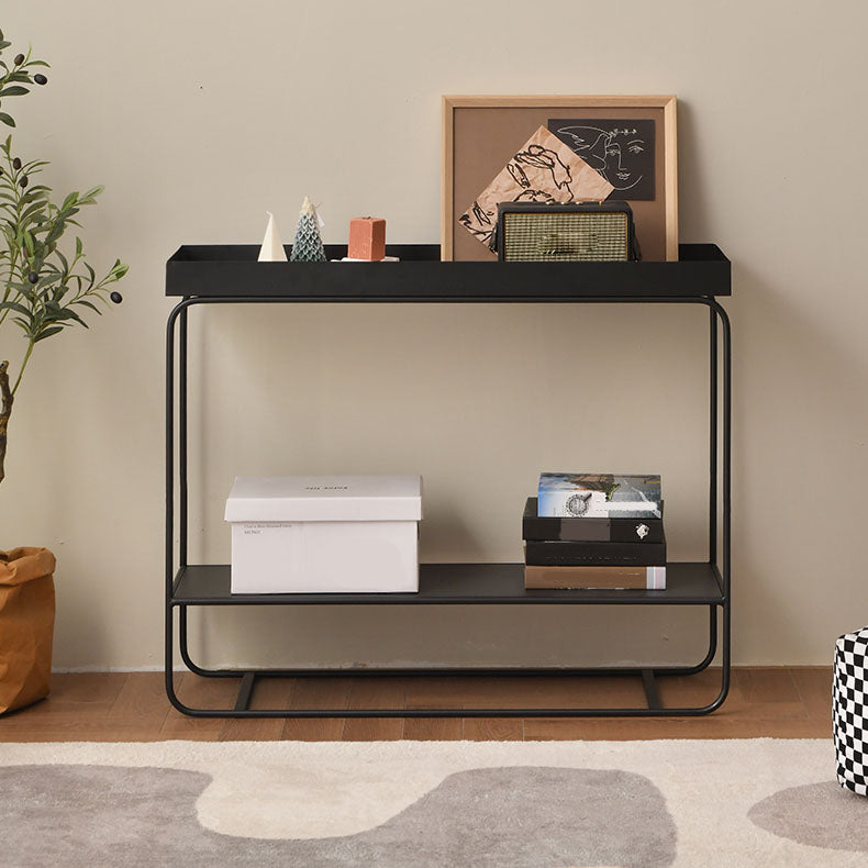 Rectangle Tray Top Side Table 31.5" Tall Iron Frame End Table with Shelf