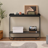 Rectangle Tray Top Side Table 31.5" Tall Iron Frame End Table with Shelf