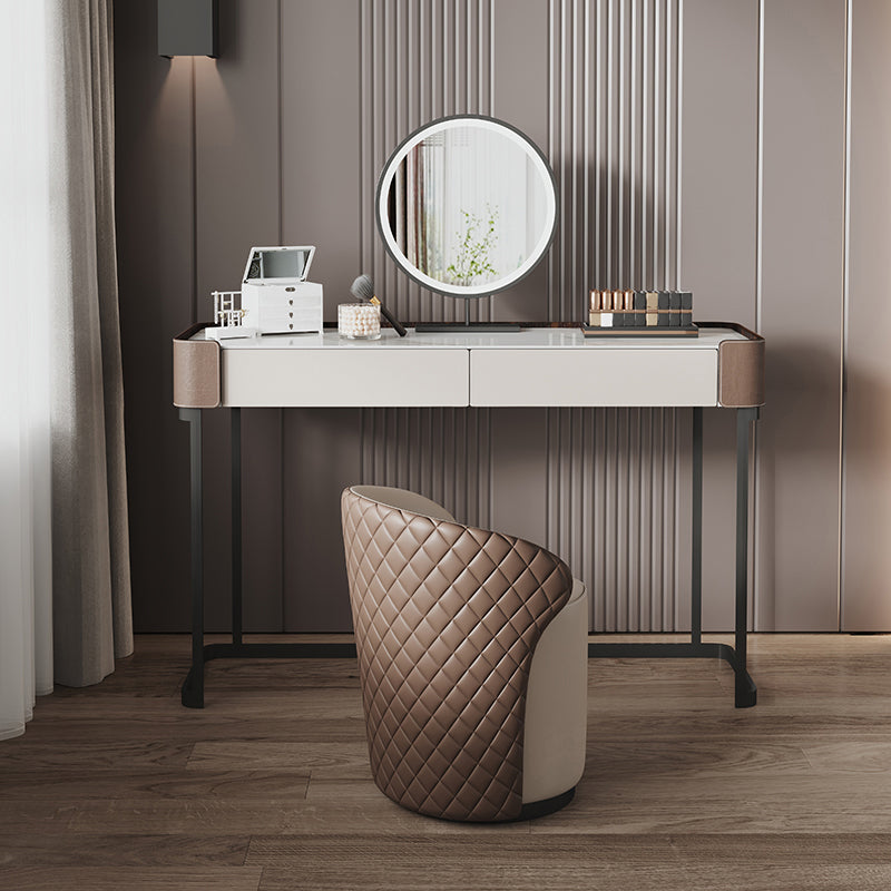 2-Drawer Vanity Makeup Table Stool Set Stone Top Dressing Table Clearhalo 'Bedroom Furniture' 'furn' 'furn_makeup_vanities' 'Furniture' 'Makeup Vanities' 'makeup_vanities' 5912777