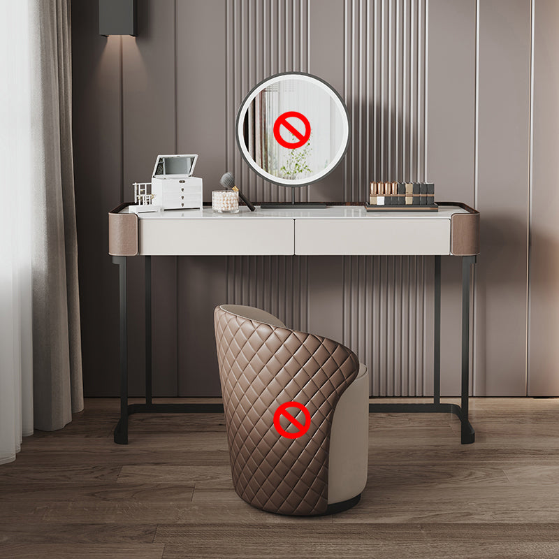 2-Drawer Vanity Makeup Table Stool Set Stone Top Dressing Table Makeup Vanity Clearhalo 'Bedroom Furniture' 'furn' 'furn_makeup_vanities' 'Furniture' 'Makeup Vanities' 'makeup_vanities' 5912779